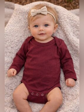 kate quinn Long-Sleeve One-Piece Cotton Bodysuit in Burgundy